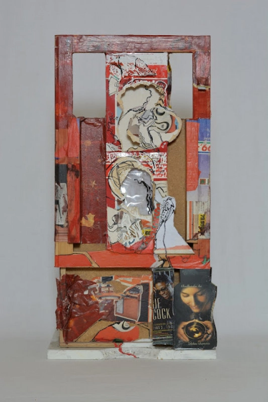 Nórák IX., 2007-2008, (hátulnézet), íróasztalfiók, vegyes technika, 65 x 34 x 23 cm.