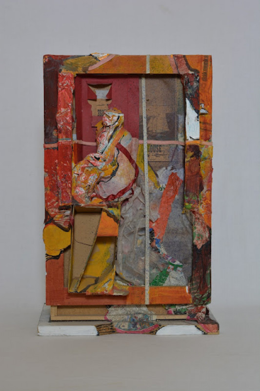 Paraszt Madonna (Nórák II.), 2007-2008, (hátulnézet), íróasztalfiók, vegyes technika, 50 x 34 x 23 cm.