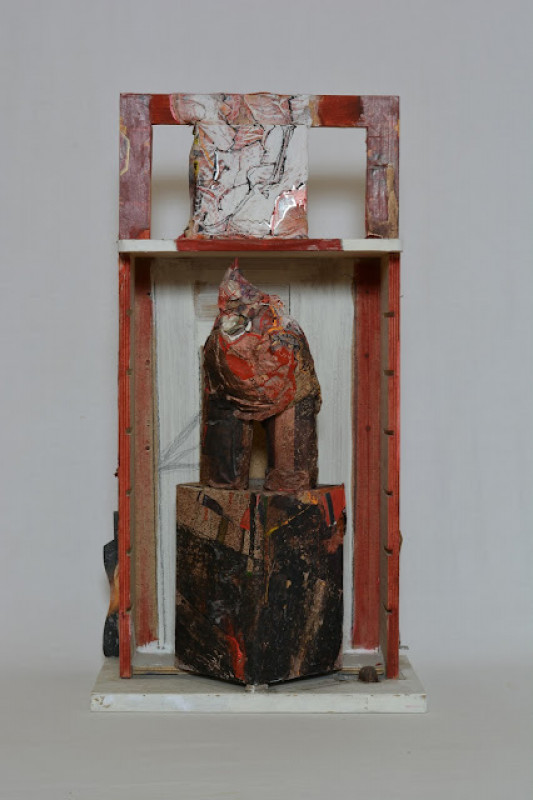 Nórák IX., 2007-2008, (elölnézet), íróasztalfiók, vegyes technika, 65 x 34 x 23 cm.