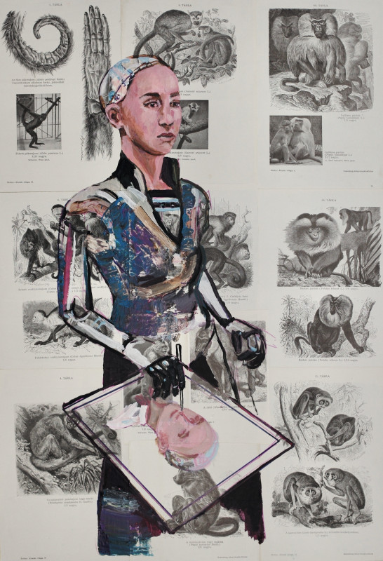 Sophia robot drawing a self-portrait